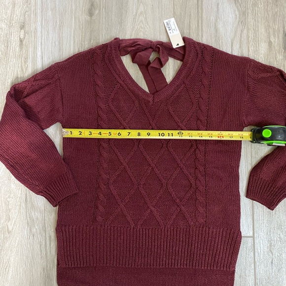 Cupcake Clothing Ltd. Burgundy V-Neck Cable Sweater With Tie Back NWT Si… - Picture 8 of 12